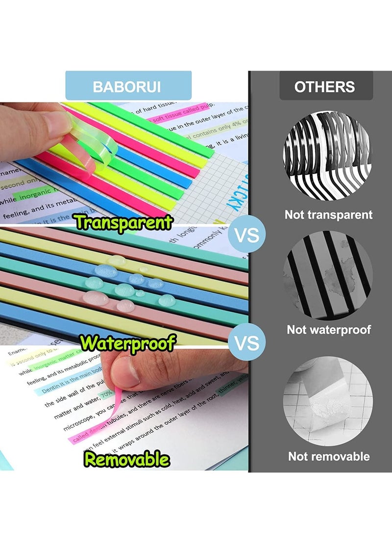 SYOSI - Transparent Highlighter Tape Set Removable Sticky Tabs For Annotating Books Long Strips Page Markers With Scissors Morandi Neon Clear Notes Aesthetic Office School 1280Pcs - Image 1
