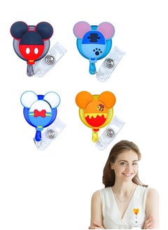 Generic 4 Pcs Badge Reel with Swivel Alligator Clip with Swivel Alligator Clip, 3D Cartoon Characters Metal Clip ABS Buckle Id Lanyards Card Holder, Name Tag Clip Work Accessories (Black+Blue+Red)  - Image 1