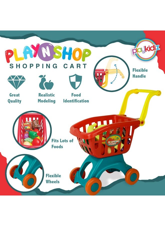 Playkidz Toy Shopping Cart Play Set, Plastic Food Toys, Interactive Play Set, Educational & Pretend Play Fun, Ages 3+  - Image 2