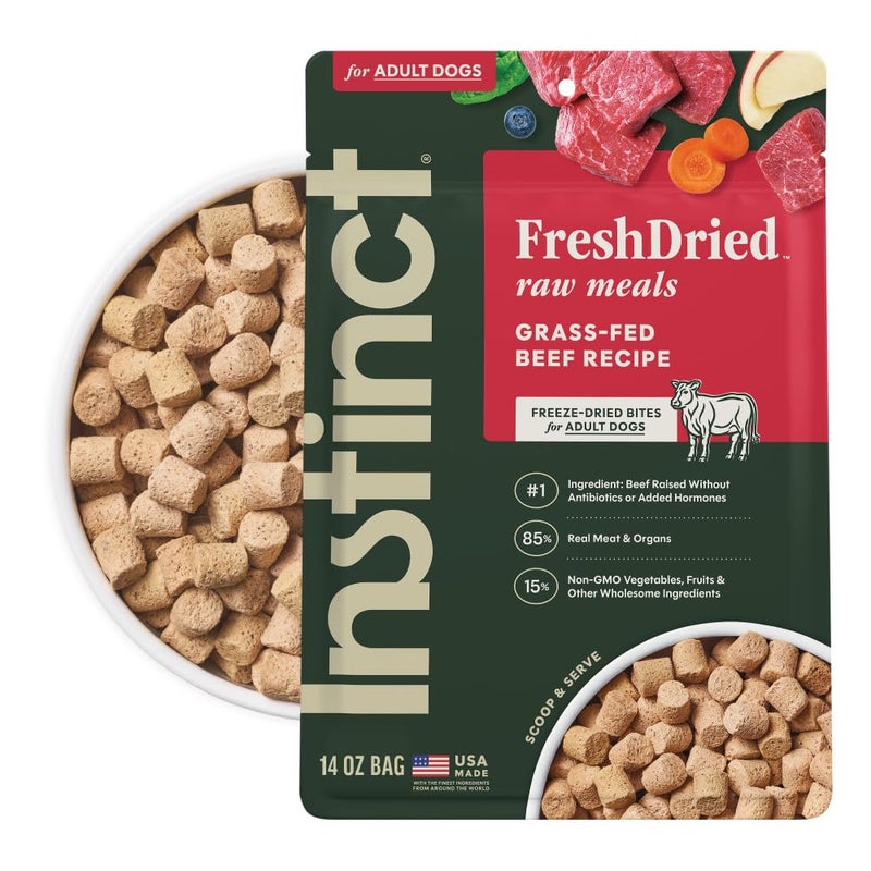 Instinct FreshDried Bites, Natural Freeze-Dried Dog Food, Grain-Free - Grass-Fed Beef, 14 oz. Bag - Image 1