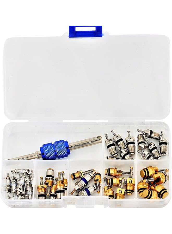Excefore 40Pcs Car Air Conditioner Valve Core Kit, R12 R134A Automotive A/C Refrigeration Tire Valve Stems With Double Head Dual Dismantling Remover Tool  - Image 5