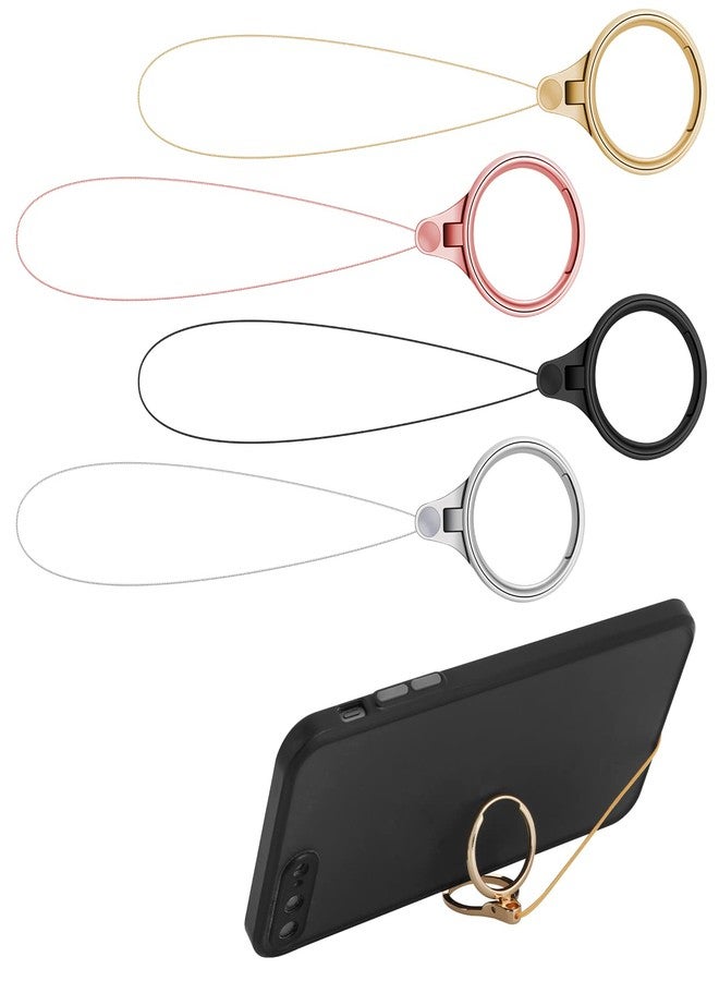 Cobee Cell Phone Ring Straps - 4 Pcs Finger Ring Holders with Kickstand & Lanyard (Silver, Gold, Black, Rose Gold) - Image 1