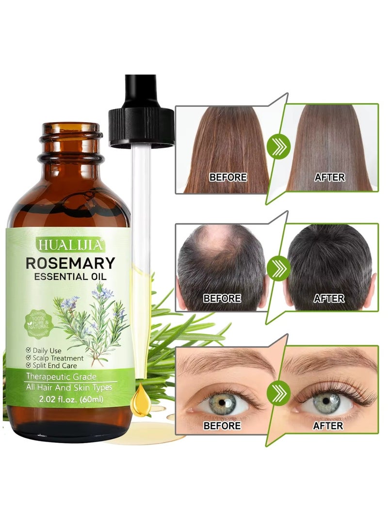 HUALIJIA 60ml Rosemary Essential Oil for Hair Growth Pure Organic Rosemary Oil for Dry Damaged Hair and Growth Hair Scalp Oil Pure and Natural Premium Quality Oil Hair Loss Treatment Oil for Men and Women - Image 2