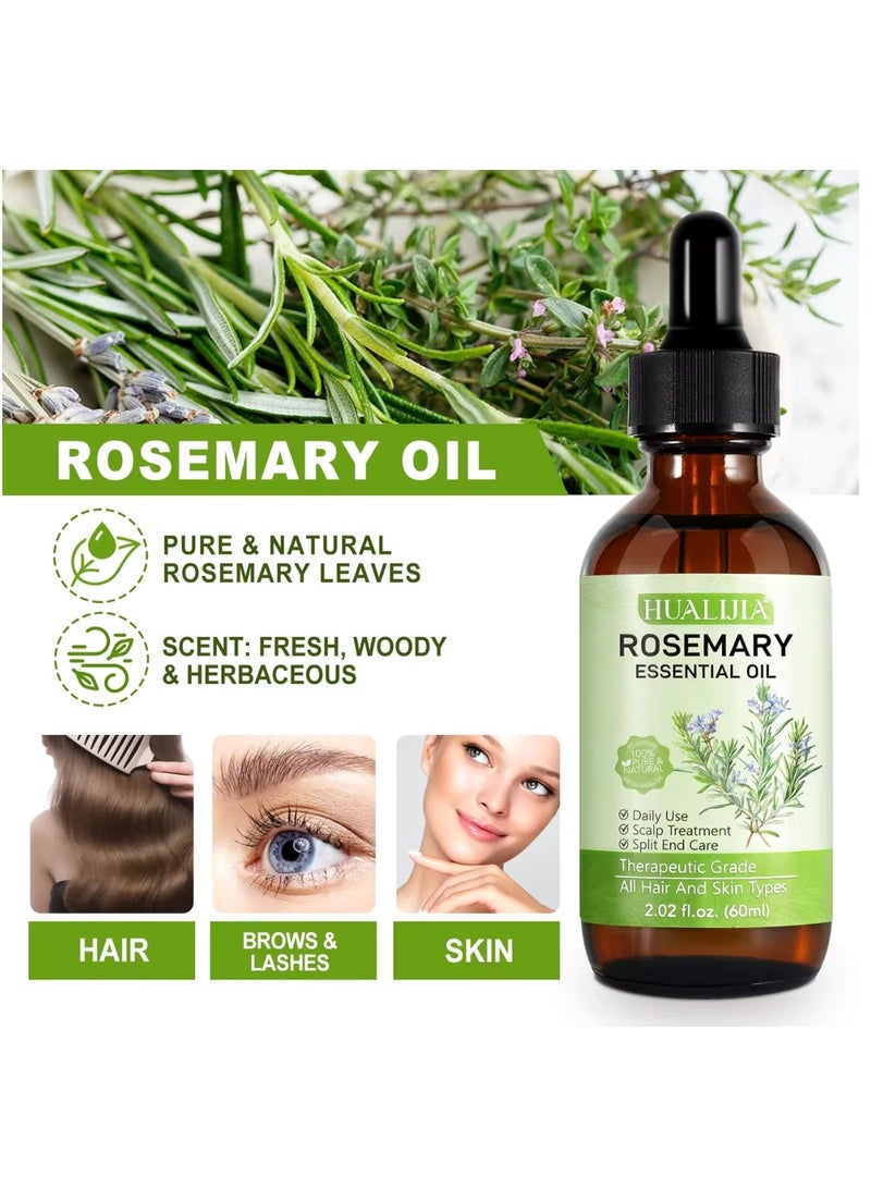 HUALIJIA 60ml Rosemary Essential Oil for Hair Growth Pure Organic Rosemary Oil for Dry Damaged Hair and Growth Hair Scalp Oil Pure and Natural Premium Quality Oil Hair Loss Treatment Oil for Men and Women - Image 4