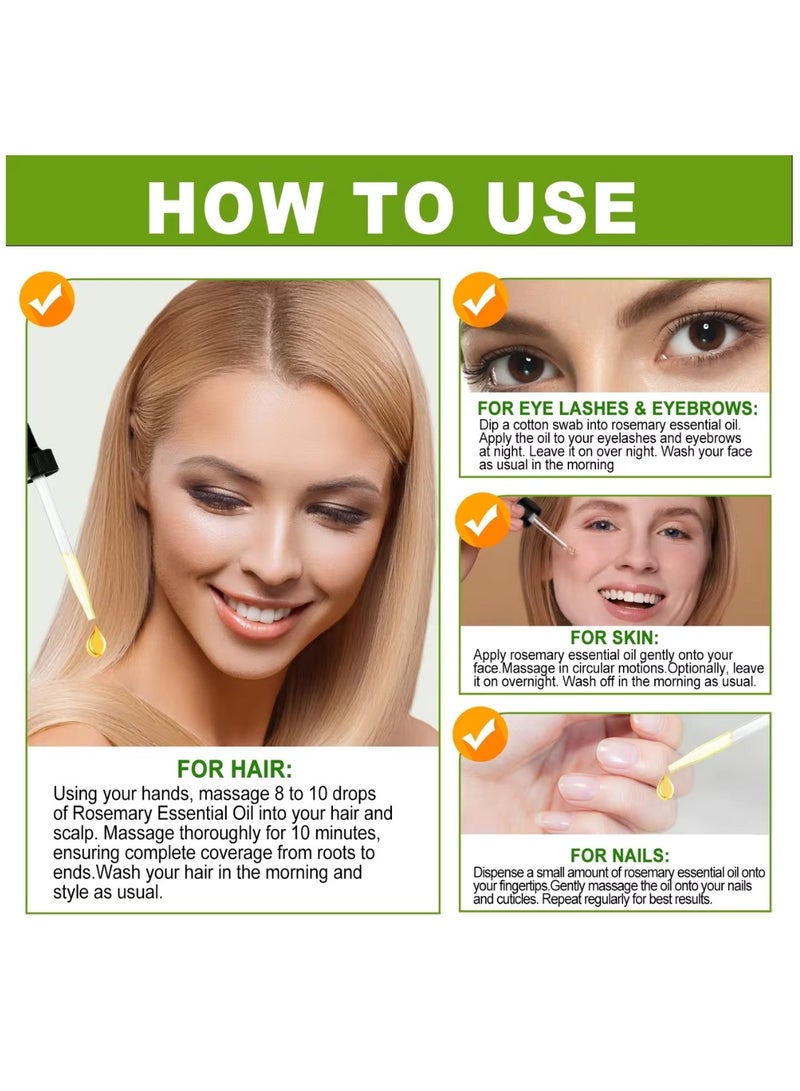 HUALIJIA 60ml Rosemary Essential Oil for Hair Growth Pure Organic Rosemary Oil for Dry Damaged Hair and Growth Hair Scalp Oil Pure and Natural Premium Quality Oil Hair Loss Treatment Oil for Men and Women - Image 5