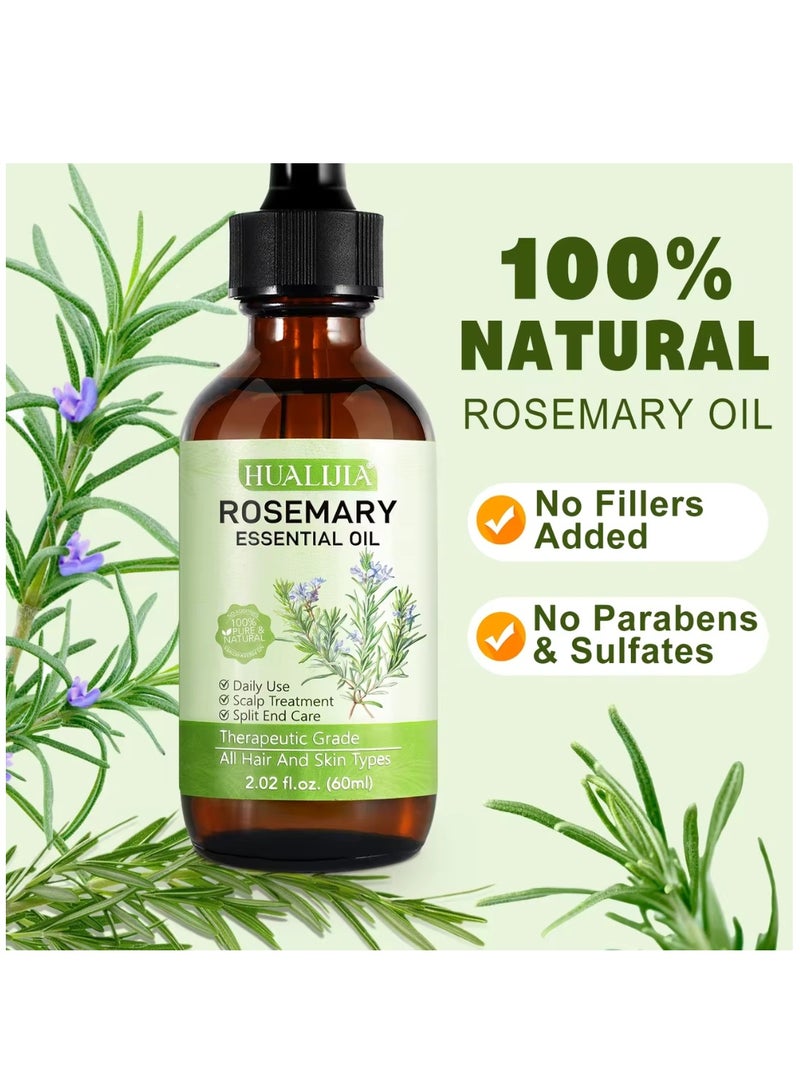 HUALIJIA 60ml Rosemary Essential Oil for Hair Growth Pure Organic Rosemary Oil for Dry Damaged Hair and Growth Hair Scalp Oil Pure and Natural Premium Quality Oil Hair Loss Treatment Oil for Men and Women - Image 3