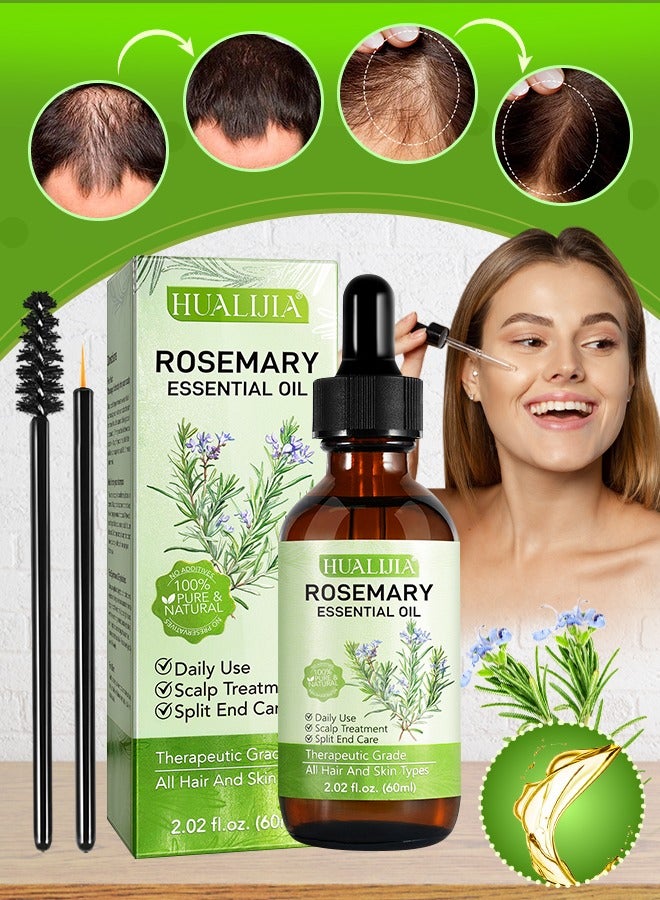 HUALIJIA 60ml Rosemary Essential Oil for Hair Growth Pure Organic Rosemary Oil for Dry Damaged Hair and Growth Hair Scalp Oil Pure and Natural Premium Quality Oil Hair Loss Treatment Oil for Men and Women - Image 1