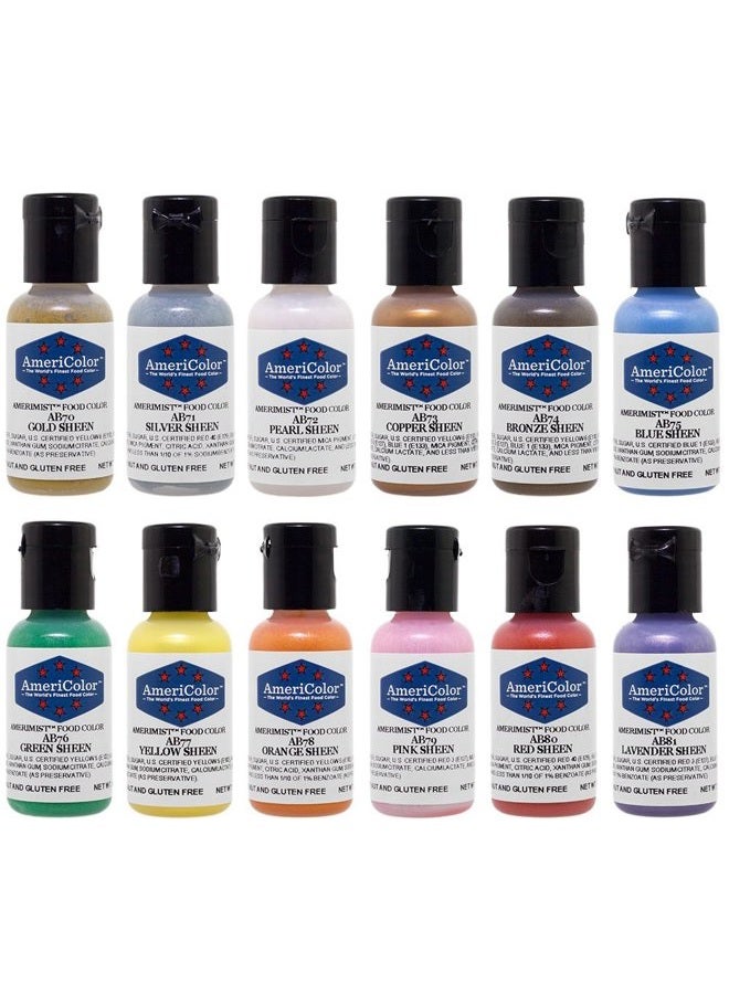 Americolor 12 Color SHEEN - PEARLESCENT Airbrush Color Kit 7.8 oz. Ounce (0.65 Oz each bottle) - Image 1