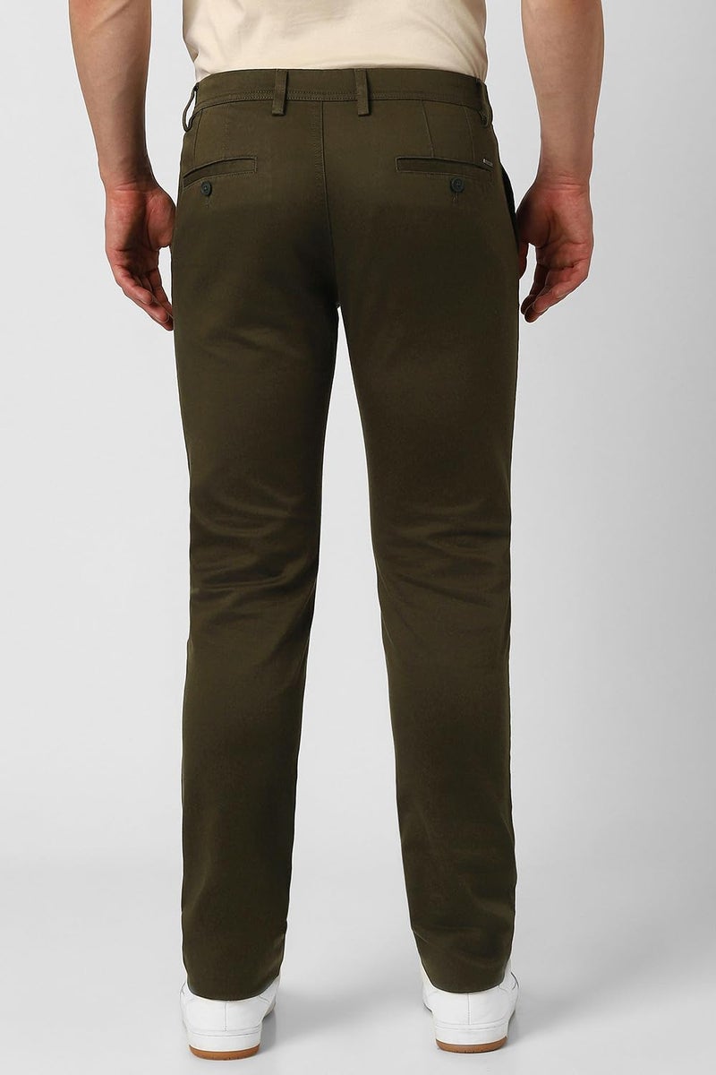 Peter England | Men's Slim Fit Stretchable Cotton Satin Casual Trousers | Office & Everyday Wear | Comfortable & Smart Look Dark Olive - Image 3