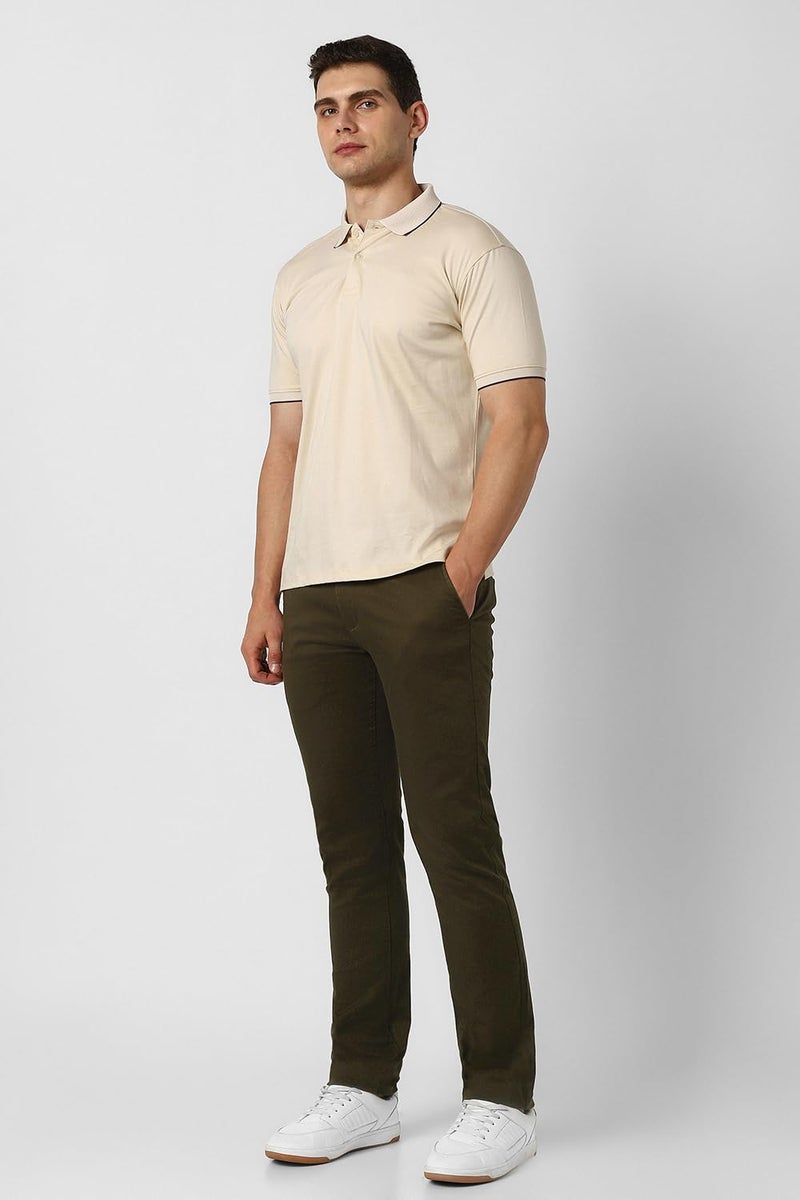 Peter England | Men's Slim Fit Stretchable Cotton Satin Casual Trousers | Office & Everyday Wear | Comfortable & Smart Look Dark Olive - Image 5