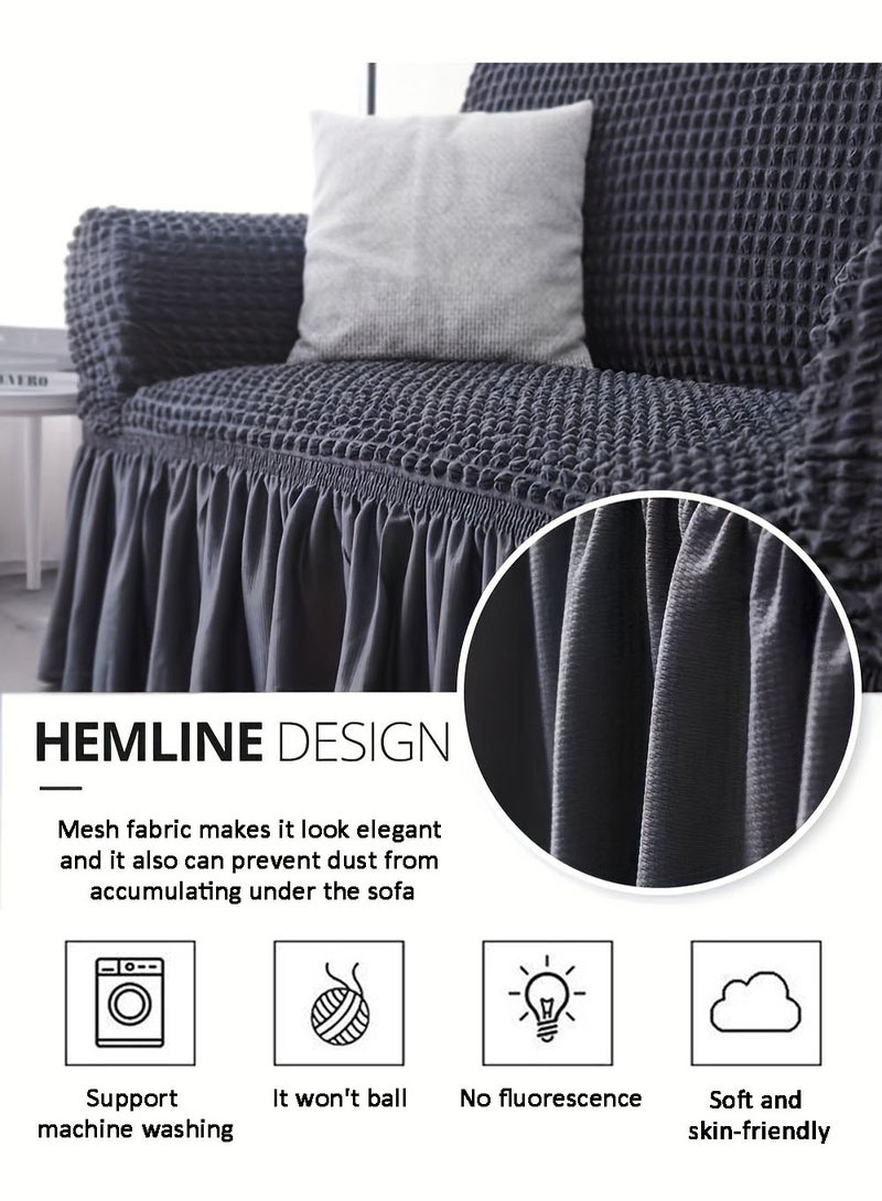 EzzySo غطاء أريكة 3 مقاعد غطاء أريكة مرن غير قابل للانزلاق واقي أريكة مجعد رمادي داكن لزينة غرفة المعيشة أو غرفة النوم أو المكتب 190 × 230 سم - Image 4
