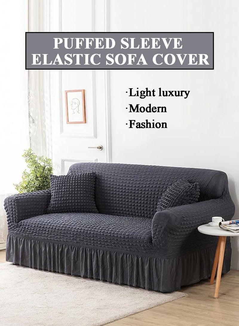 EzzySo غطاء أريكة 3 مقاعد غطاء أريكة مرن غير قابل للانزلاق واقي أريكة مجعد رمادي داكن لزينة غرفة المعيشة أو غرفة النوم أو المكتب 190 × 230 سم - Image 2
