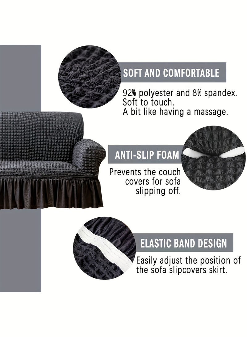 EzzySo غطاء أريكة 3 مقاعد غطاء أريكة مرن غير قابل للانزلاق واقي أريكة مجعد رمادي داكن لزينة غرفة المعيشة أو غرفة النوم أو المكتب 190 × 230 سم - Image 5