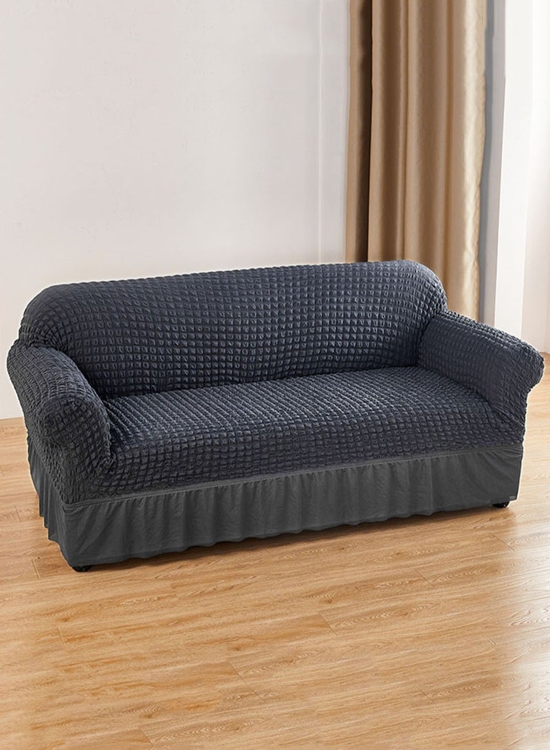 EzzySo غطاء أريكة 3 مقاعد غطاء أريكة مرن غير قابل للانزلاق واقي أريكة مجعد رمادي داكن لزينة غرفة المعيشة أو غرفة النوم أو المكتب 190 × 230 سم - Image 1