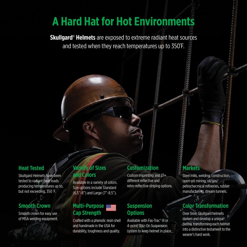 MSA 475407 Skullgard Full-Brim Hard Hat with Fas-Trac III Ratchet Suspension | Non-slotted Hat, Made of Phenolic Resin, Radiant Heat Loads up to 350F - Standard Size in Natural Tan - Image 2