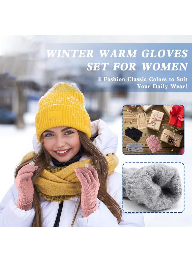 Yafeite Winter Gloves for Women - 4 Pairs Touchscreen Gloves for Women Cold Weather, Fashion Knit Mittens Warm Winter Gloves, Brown, One size - Image 5