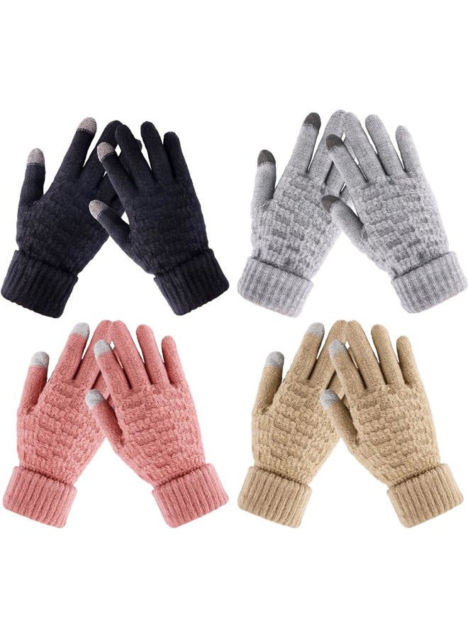 Yafeite Winter Gloves for Women - 4 Pairs Touchscreen Gloves for Women Cold Weather, Fashion Knit Mittens Warm Winter Gloves, Brown, One size - Image 1