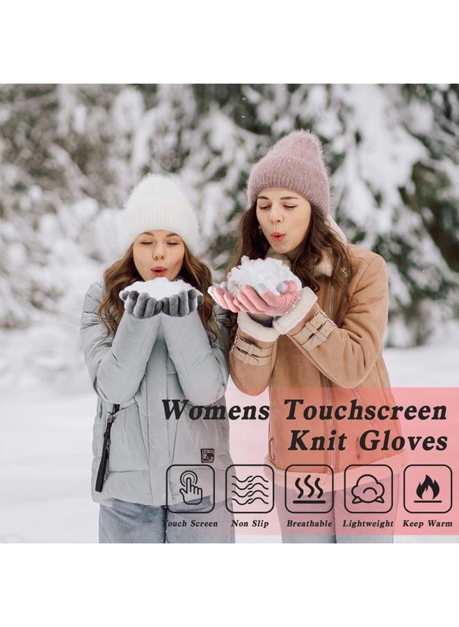 Yafeite Winter Gloves for Women - 4 Pairs Touchscreen Gloves for Women Cold Weather, Fashion Knit Mittens Warm Winter Gloves, Brown, One size - Image 2