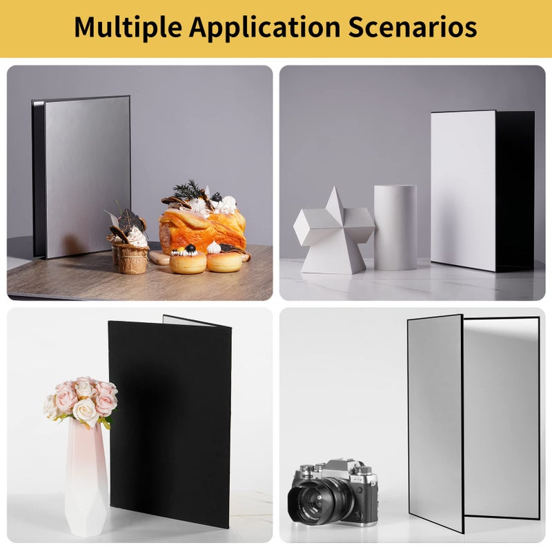 Meking 12" x 8" Light Reflector, 3 in 1 Photography Reflector Cardboard, Folding Light Diffuser Board for Food and Product Photography Lighting- Black, Silver and White - Image 3