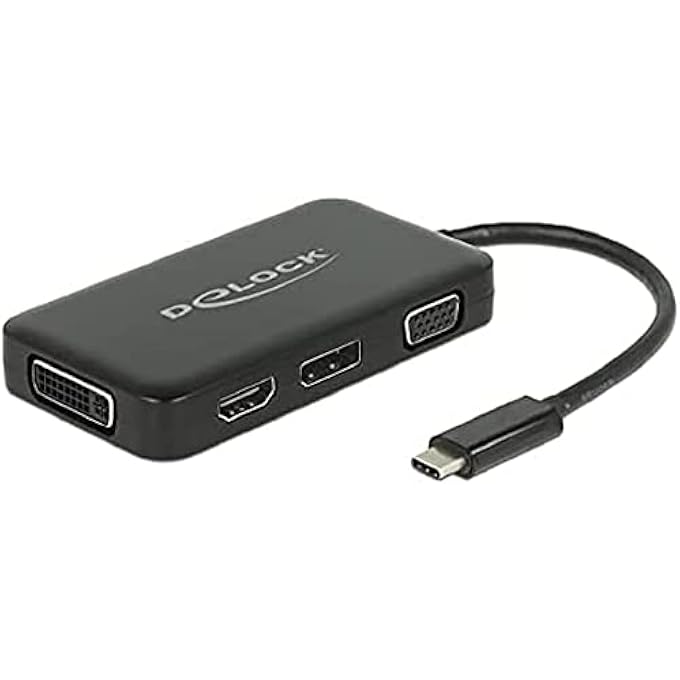 Delock ADAPTER USB TYPEC STECKER VGA HDMI DVI DISPLAYPORT BUCHSE SCHWARZ - Image 1