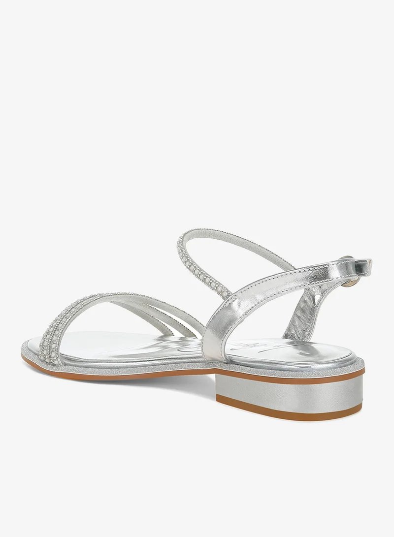 London Rag Silver Rhinestone Pearl Detail Flat Sandals Silver for Women | Best Price UAE