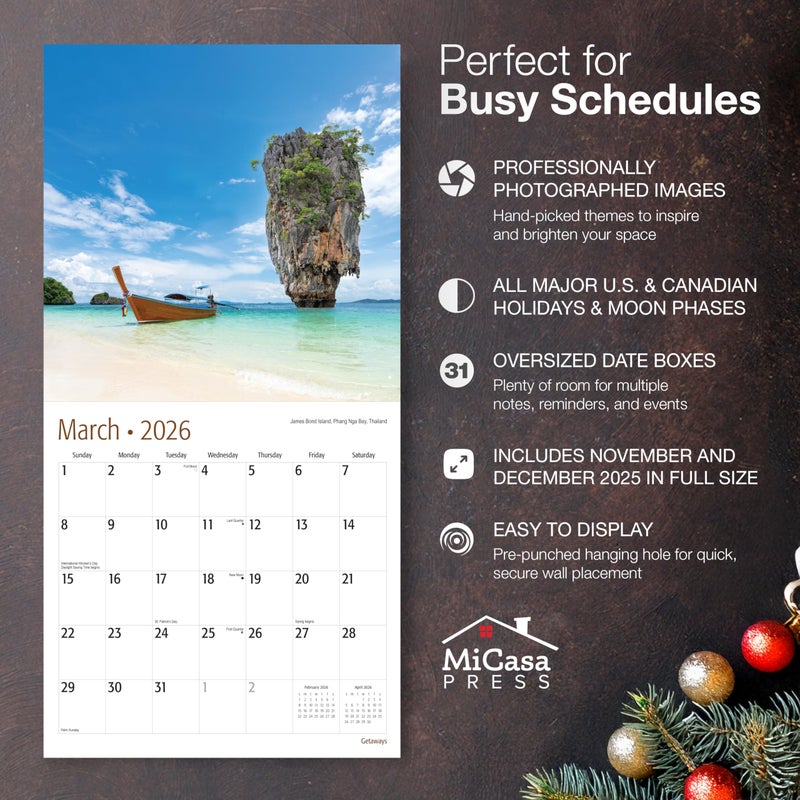 MICASA PRESS Getaways 2026 Wall Calendar 12 Month | 12" x 24" Open | Thick & Sturdy Paper | Holiday Gift | Travel Calendar 2026 - Image 2