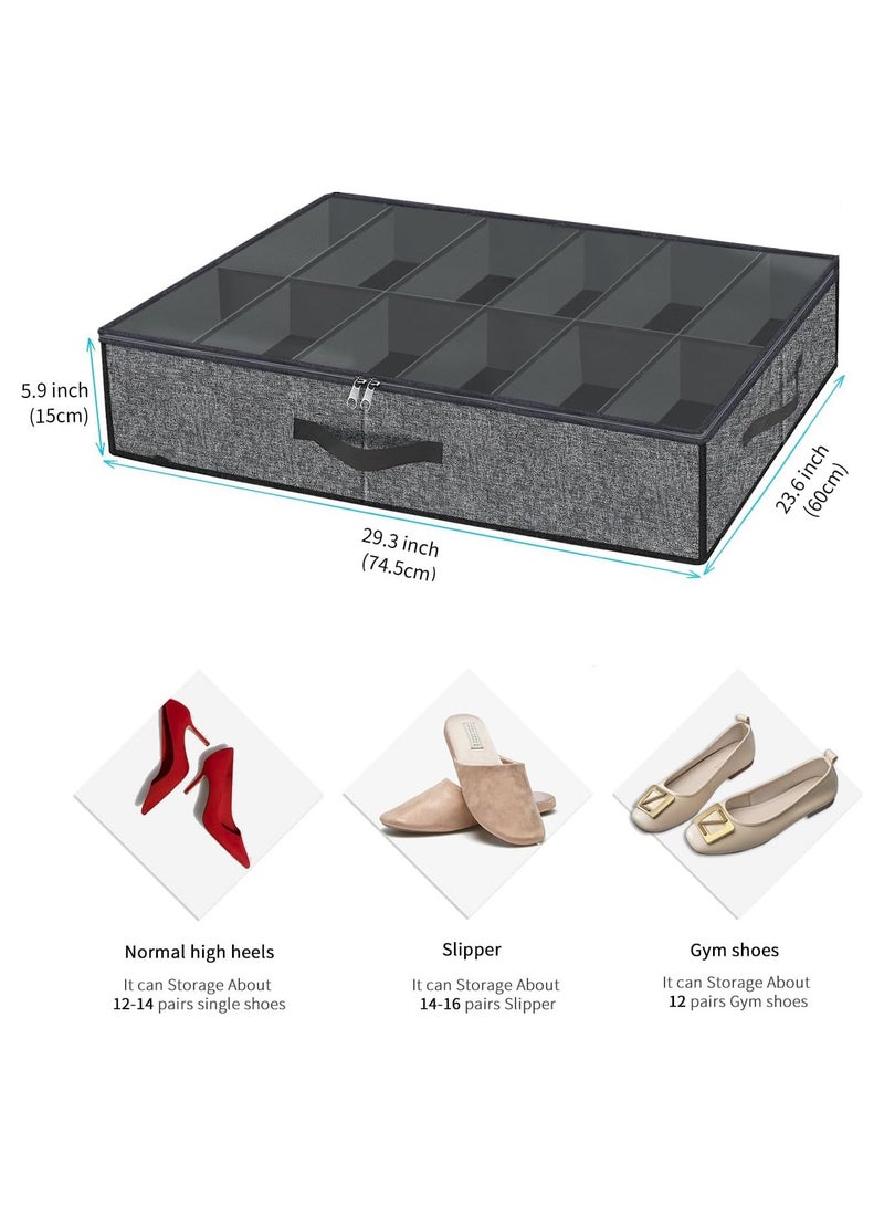 NNEWVANTE Large Shoe Organizer Under Bed Set of 2 (Fit 12+12 Pairs), Sturdy Underbed Shoe Storage Box Bin with Strong Zippers & Reinforced Handles, Organizador De Zapatos, Light Grey - Image 2