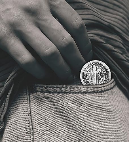 Trendzeen Laminated St Benedict Prayer Card - Saint Benedict Token, Lord's Prayer - Double Sided St Benedict Pocket Token Medal with Silver Finish - Patron Saint Of Protection Set of 3 Items - Image 4