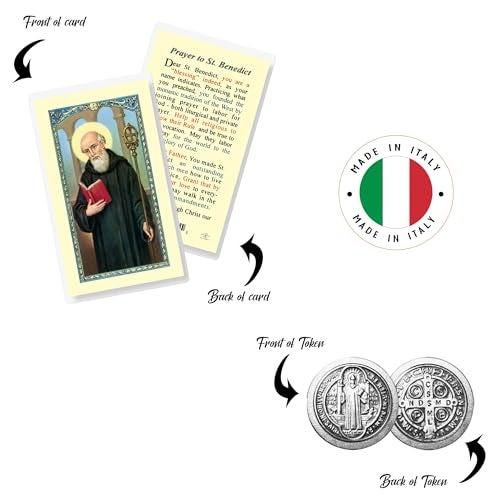 Trendzeen Laminated St Benedict Prayer Card - Saint Benedict Token, Lord's Prayer - Double Sided St Benedict Pocket Token Medal with Silver Finish - Patron Saint Of Protection Set of 3 Items - Image 5