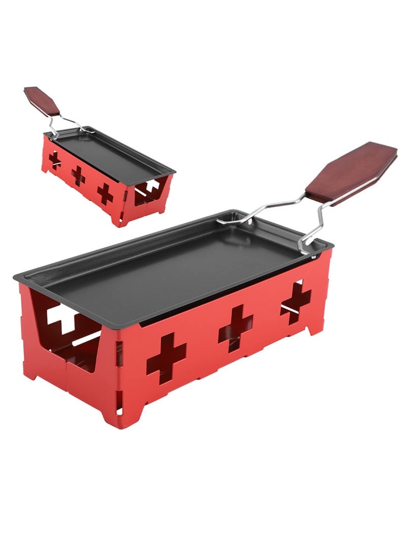 إكسفور Cheese Raclette Rotaster, Portable Non-Stick Baking Tray Stove Set, for Wooden Handle Home Kitchen Grilling Tool Stove Set With Spatula - Image 4