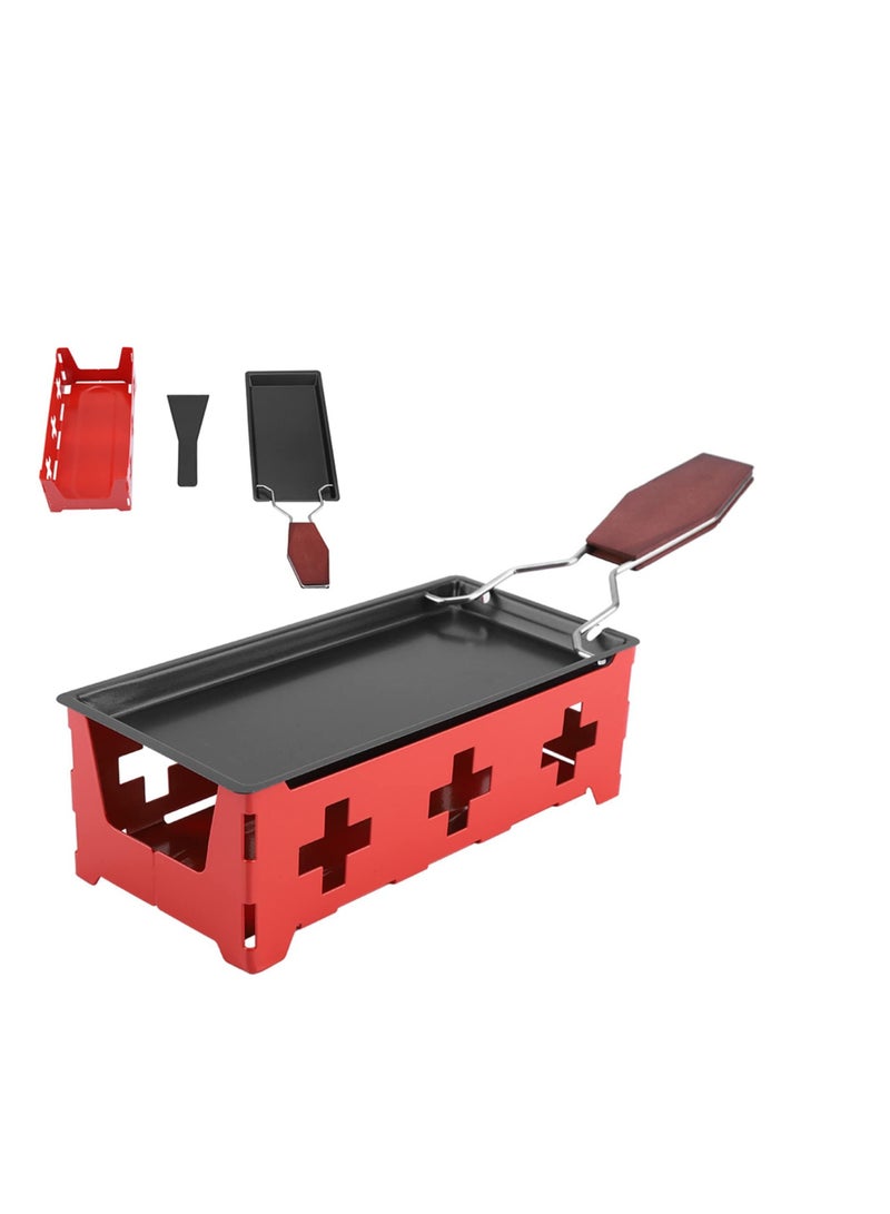 إكسفور Cheese Raclette Rotaster, Portable Non-Stick Baking Tray Stove Set, for Wooden Handle Home Kitchen Grilling Tool Stove Set With Spatula - Image 2