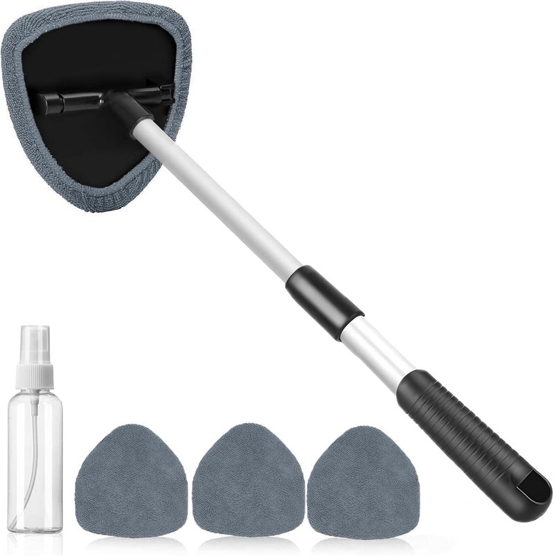 desin Windshield Cleaning Tool, Car Window Cleaner Windshield Cleaner with 4 Reusable and Washable Microfiber Pads and Extendable Handle Auto Inside Glass Wiper (Gray) - Image 1