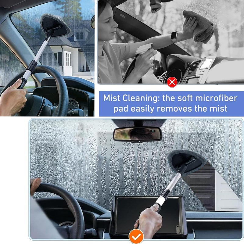 desin Windshield Cleaning Tool, Car Window Cleaner Windshield Cleaner with 4 Reusable and Washable Microfiber Pads and Extendable Handle Auto Inside Glass Wiper (Gray) - Image 5