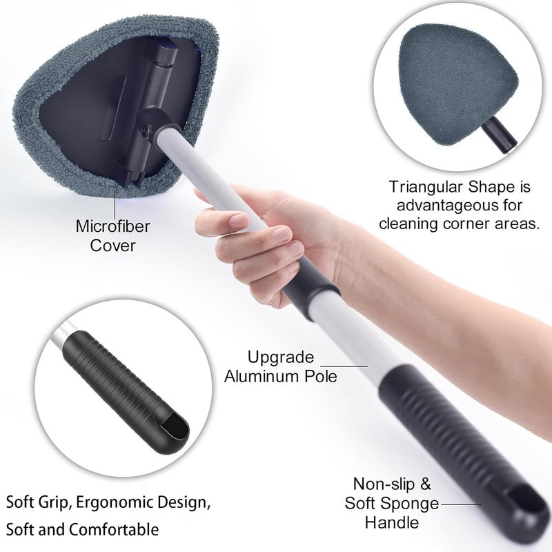 desin Windshield Cleaning Tool, Car Window Cleaner Windshield Cleaner with 4 Reusable and Washable Microfiber Pads and Extendable Handle Auto Inside Glass Wiper (Gray) - Image 3