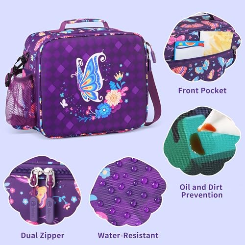 rockpapa Kids Lunch Box Set with 14oz Insulated Water Bottle & Lunch Bag, Leakproof 5.5 Cups Bento Box for School & Children, BPA-Free, Microwave Safe for Boys Girls (Purple Butterfly) - Image 5