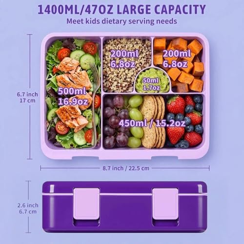 rockpapa Kids Lunch Box Set with 14oz Insulated Water Bottle & Lunch Bag, Leakproof 5.5 Cups Bento Box for School & Children, BPA-Free, Microwave Safe for Boys Girls (Purple Butterfly) - Image 3