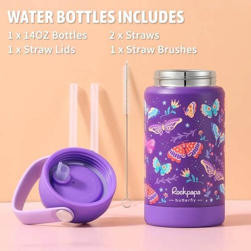 rockpapa Kids Lunch Box Set with 14oz Insulated Water Bottle & Lunch Bag, Leakproof 5.5 Cups Bento Box for School & Children, BPA-Free, Microwave Safe for Boys Girls (Purple Butterfly) - Image 4
