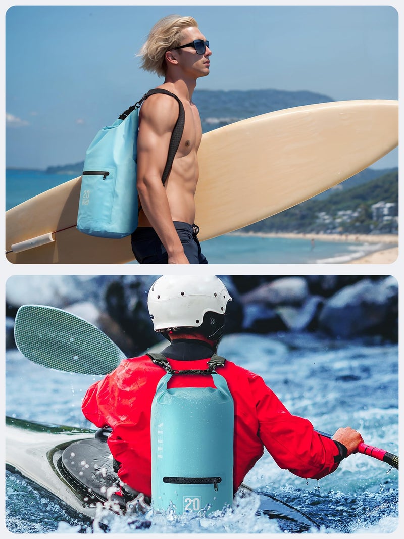 HEETA Waterproof Dry Bag with Front Zippered Pocket for Women Men, 5L/10L/20L/30L/40L Roll Top Lightweight Dry Storage Bag Backpack for Travel, Kayaking, Boating, Rafting, Camping, Beach (Blue, 10L) - Image 5