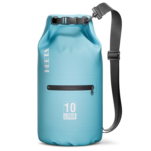 HEETA Waterproof Dry Bag with Front Zippered Pocket for Women Men, 5L/10L/20L/30L/40L Roll Top Lightweight Dry Storage Bag Backpack for Travel, Kayaking, Boating, Rafting, Camping, Beach (Blue, 10L) - Image 1