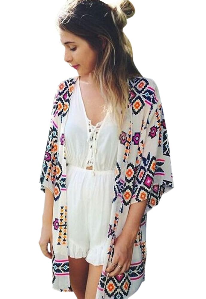 Camisunny Lightweight Chiffon Cardigan Printed Relaxed Kimono Tops Beach Bikini Cover ups Blouse Size L - Image 2