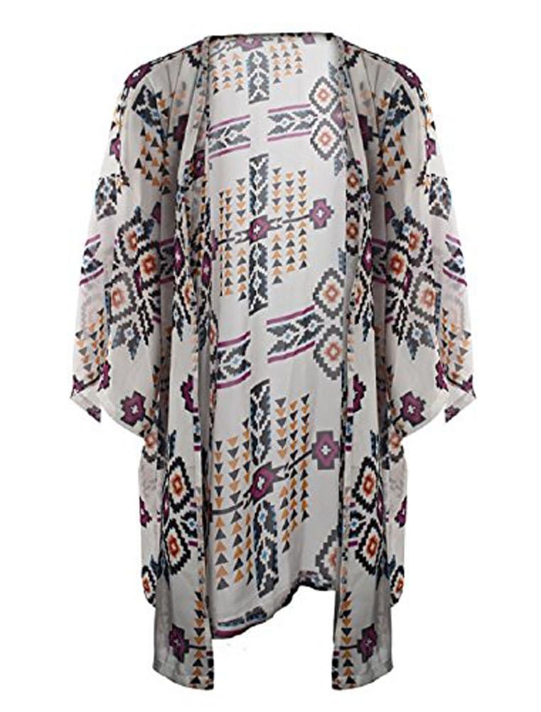 Camisunny Lightweight Chiffon Cardigan Printed Relaxed Kimono Tops Beach Bikini Cover ups Blouse Size L - Image 3