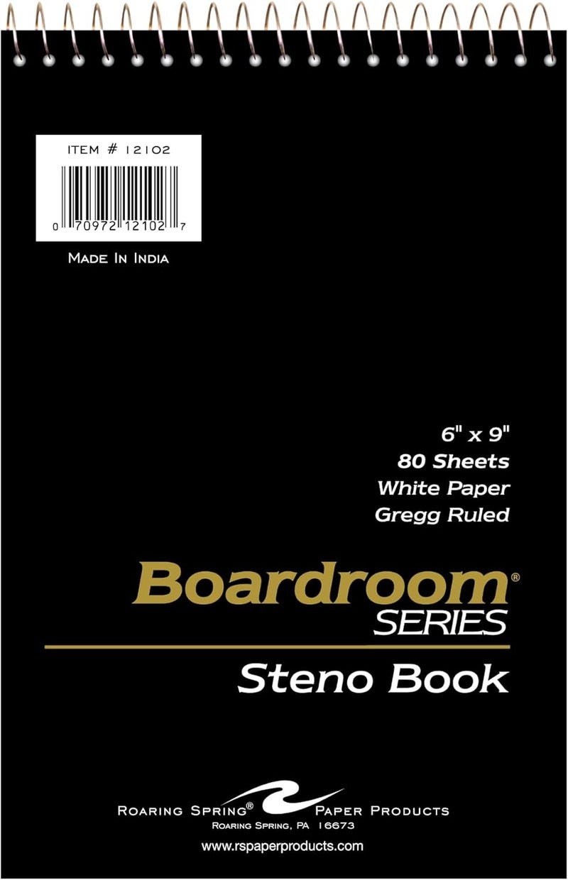 Roaring Spring Spiral Steno Pad, 6"x9", Gregg Ruled, 80 Sheets 15# White Paper Per Book, Proudly Made in The USA!, Snag Proof Wire, Stiff Board Covers (Pack of 1) - Image 1