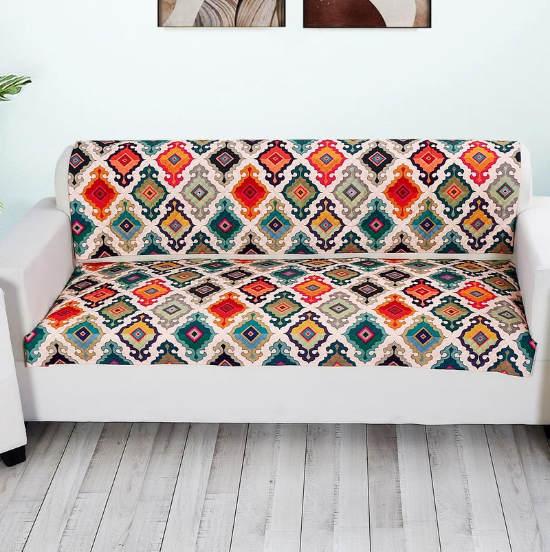 FABANE Velvet Printed Sofa Seat Cover For 3 Seater With Heavy Antiskid Backing & Easily Machine Washable Sofa Seat Runner For Couch Or Home Living Area - (27 X 72 Inches -2 Piece) Multicolor - Image 1