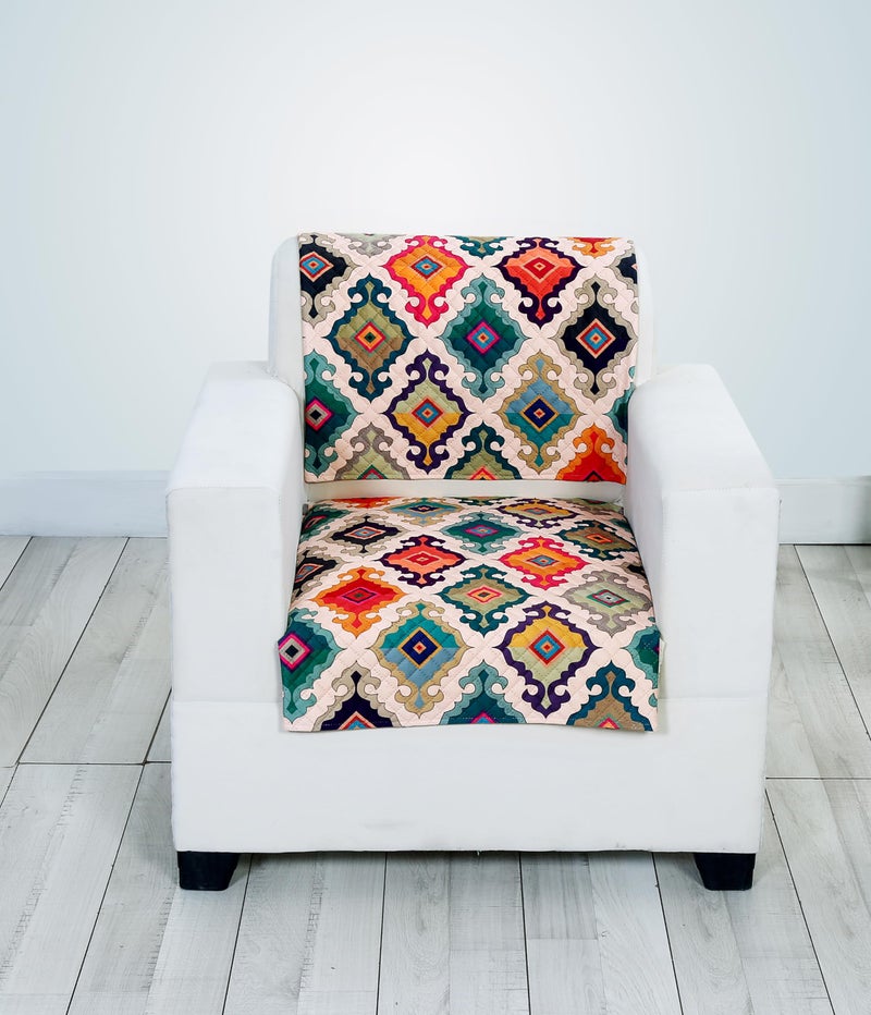 FABANE Velvet Printed Sofa Seat Cover For 3 Seater With Heavy Antiskid Backing & Easily Machine Washable Sofa Seat Runner For Couch Or Home Living Area - (27 X 72 Inches -2 Piece) Multicolor - Image 4