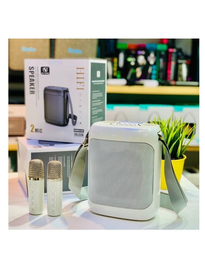YS Outdoor Karaoke Straps Speaker with Dual UHF Wireless Bluetooth Mic Speaker with Microphone White  - Image 2