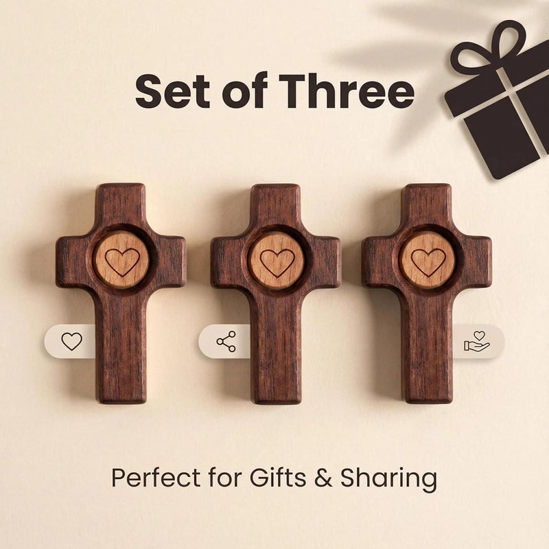 Walnut Wood Heart Pocket Prayer Set 3 Pack Stress Relief Christian Gift - Image 5