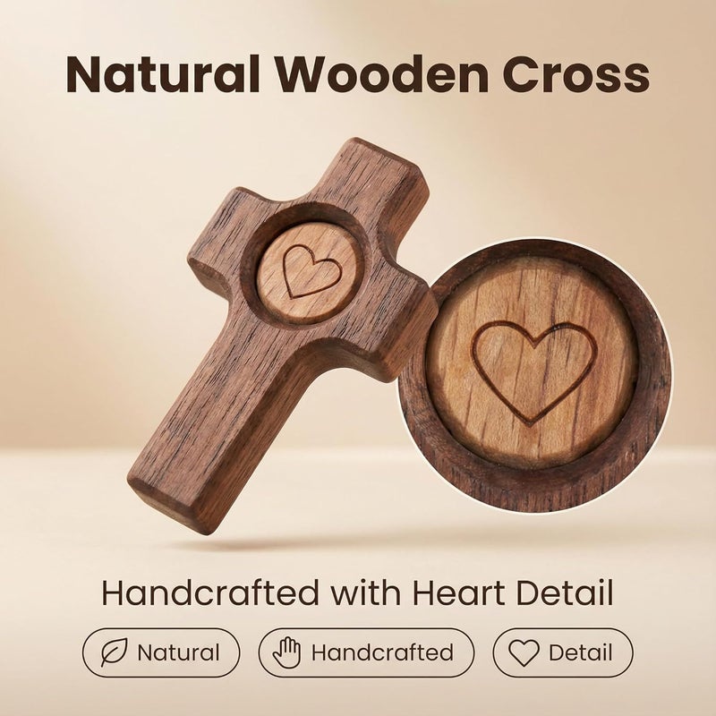 Walnut Wood Heart Pocket Prayer Set 3 Pack Stress Relief Christian Gift - Image 2