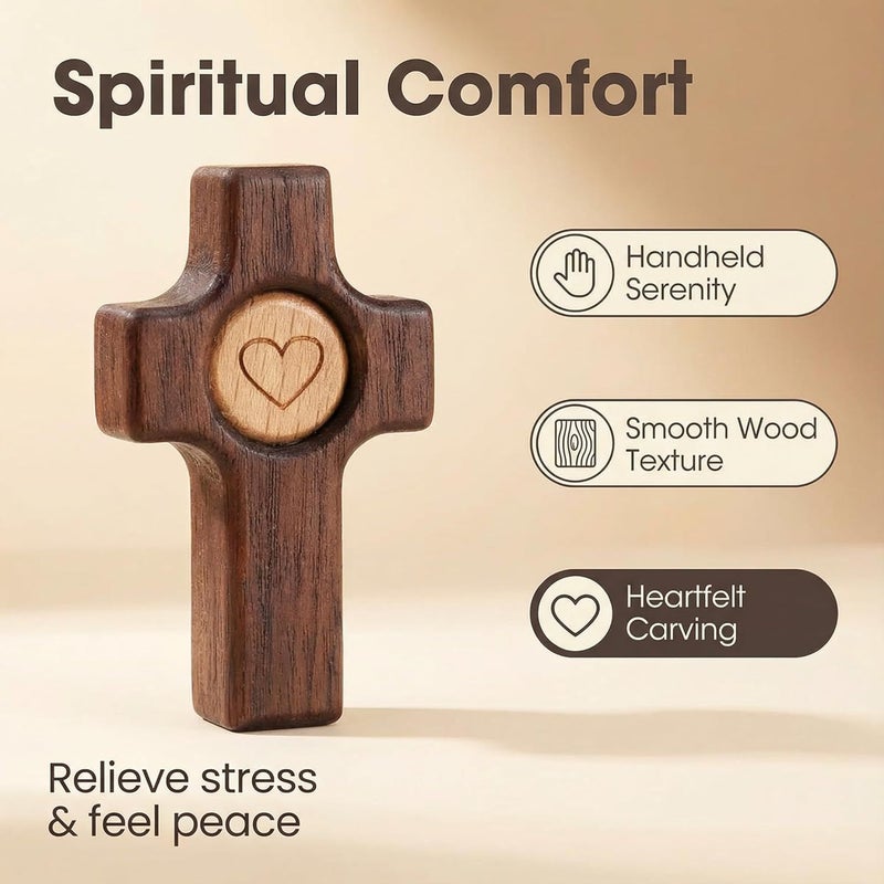 Walnut Wood Heart Pocket Prayer Set 3 Pack Stress Relief Christian Gift - Image 3