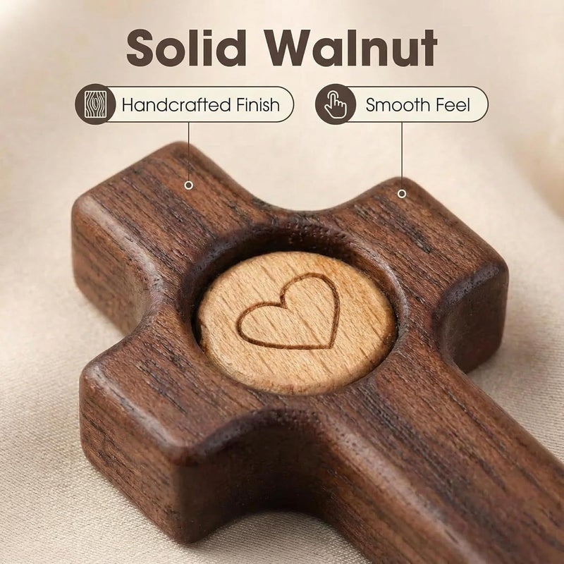 Walnut Wood Heart Pocket Prayer Set 3 Pack Stress Relief Christian Gift - Image 4