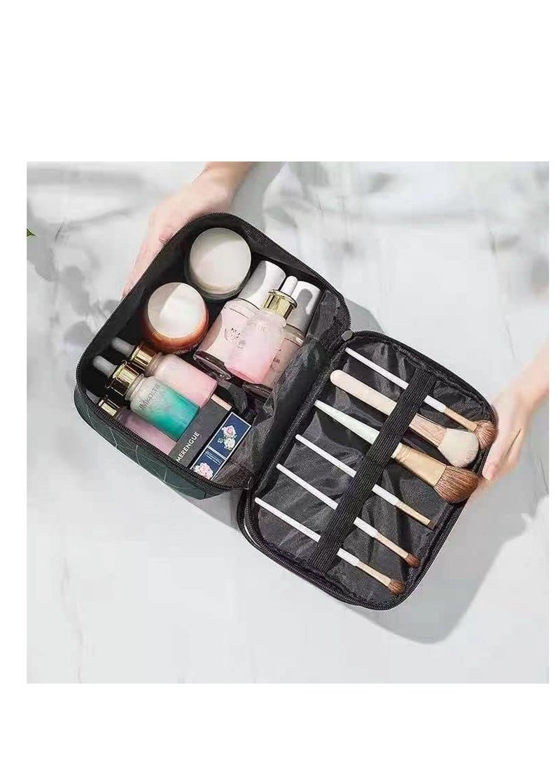 شنطة مكياج مزدوجة الطبقات لتنظيم المكياج ومستحضرات التجميل والعناية مناسبة للسفر (بينك)، - Image 4